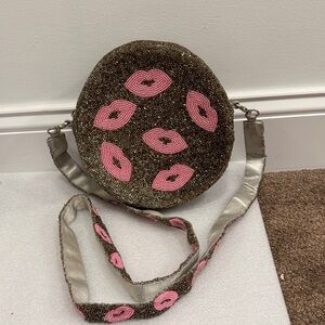 Tiana NY lips beaded round shoulder crossbody bag purse